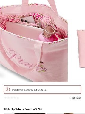 PINK Victoria's Secret Light Pink Floral-Trim Tote